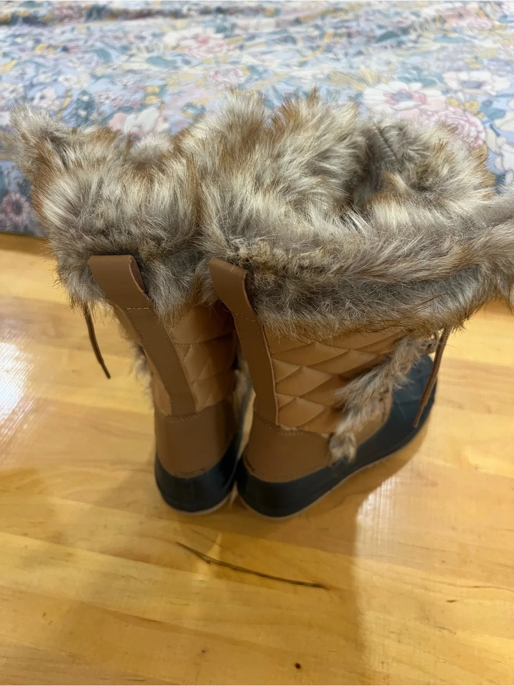 Kids Brown and Black Winter Snow Boots with Faux Fur Trim